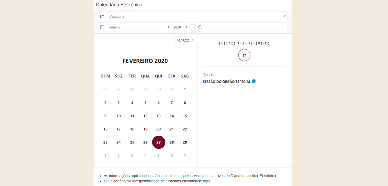 Tribunal de Justiça disponibiliza Calendário Eletrônico no Portal e fixa feriados de 2020