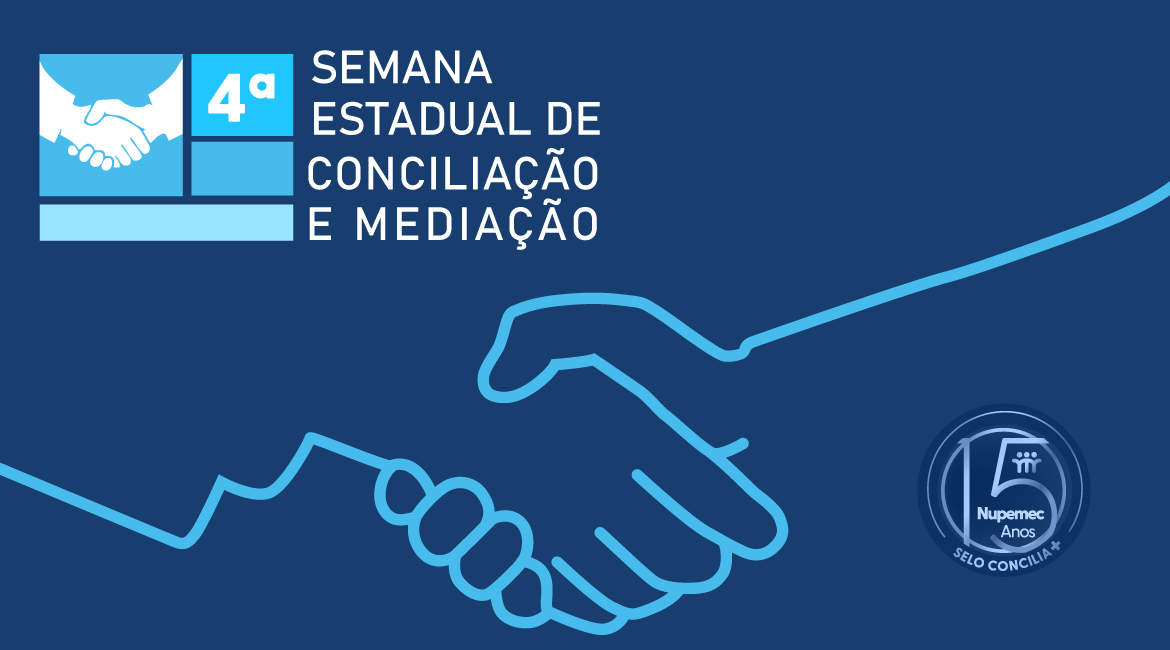 Imagem de um desenho representando um aperto de mão que simboliza a conciliação
