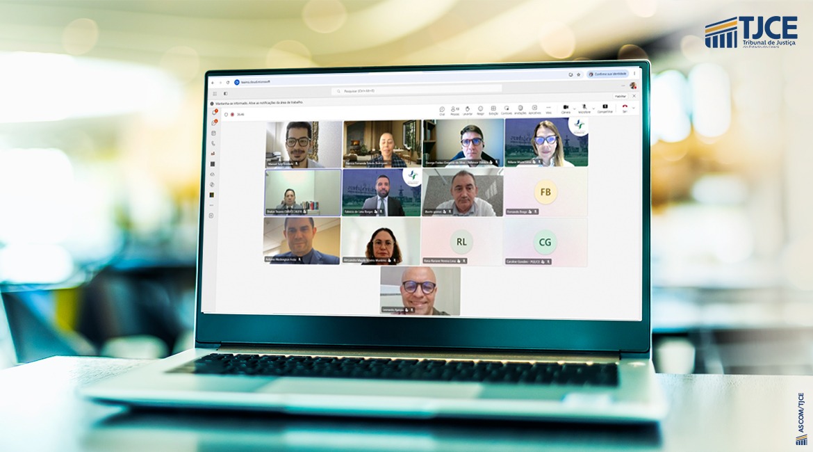 Print da tela de um computador, com a imagem de várias pessoas participando de uma reunião.