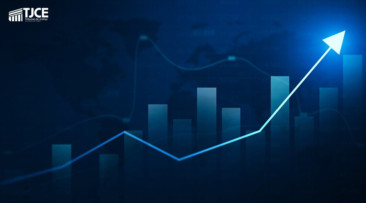 Crescimento Sejud 2-1783712826 Gráfico na cor azul com uma seta no sentido da esquerda para direita indicando crescimento