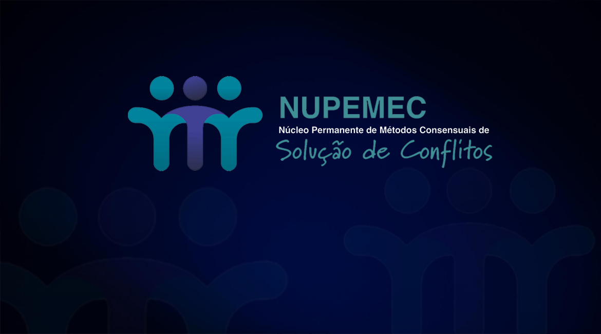 Arte na cor azul escura, com a logo do Nupemec ao centro, e a frase: Núcleo Permanente de Métodos Consensuais de Solução de Conflitos do Tribunal de Justiça do Ceará
