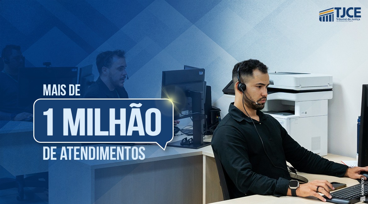 Foto de três homens fazendo atendimento por meio de telefone, com destaque para a frase: Mais de 1 milhão de atendimentos