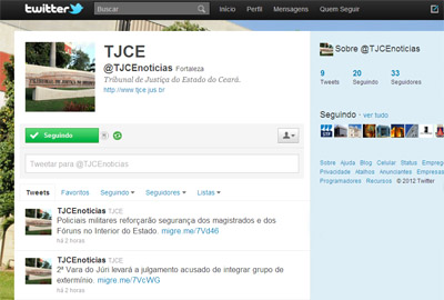Tribunal de Justiça do Ceará cria perfil no twitter